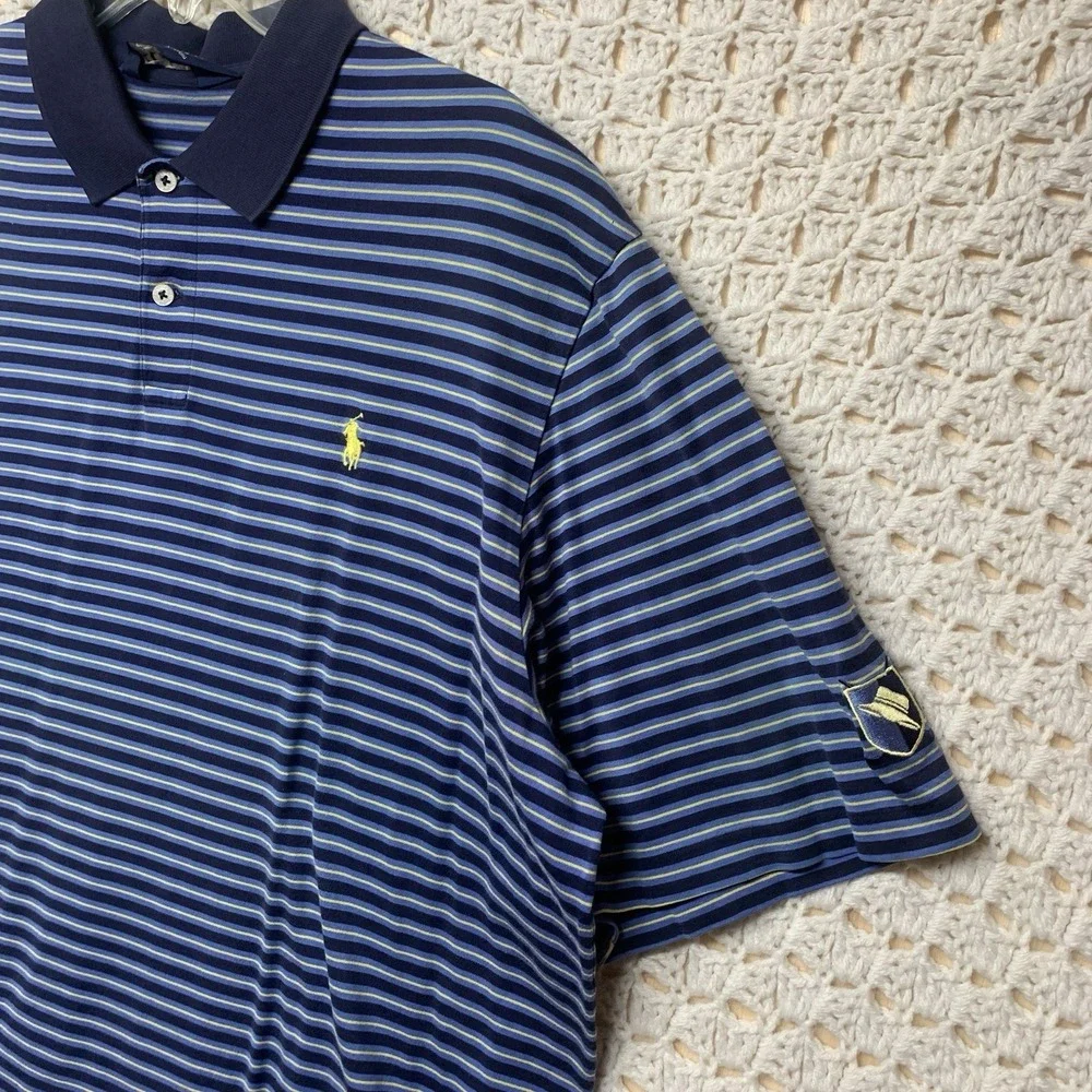 Polo Golf Ralph Lauren Shirt Mens L Navy Blue Striped 100%Pima Cotton Polo Shirt